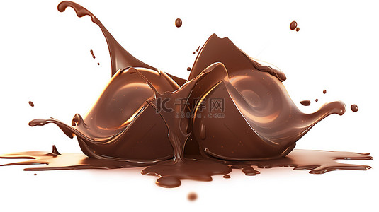 卡通风格 3D 渲染巧克力在白色背景上融化，用于商业设计