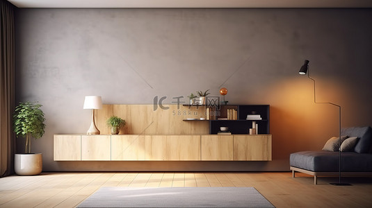 家背景图片_带中央橱柜的现代客厅室内建筑的 3D 渲染