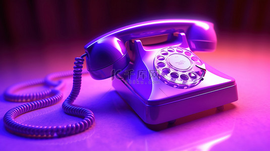 有效的沟通背景图片_紫色霓虹灯下 3D 插图固定电话的特写