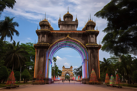 东南亚风背景图片_用彩灯装饰的拱门