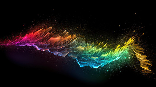 数字粒子背景图片_以彩虹色流动的数字粒子设计令人惊叹的 3D 渲染