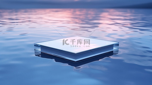 漂浮在水面上的产品平台的 3d 渲染插图
