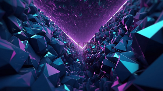 紫色和蓝色的几何抽象未来派 3D 插图