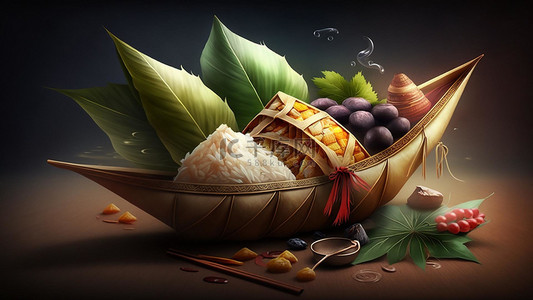 端午节粽子船只叶子美食