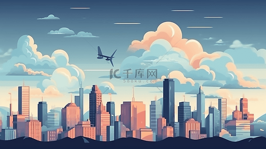 城市剪影卡通背景图片_城市天际线插画