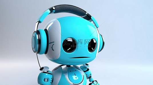 人工智能聊天背景图片_3D 渲染锡玩具机器人，带耳机作为聊天机器人概念