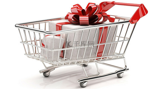 贺卡圣诞节背景图片_白色背景下购物车中放置的礼券的 3D 渲染