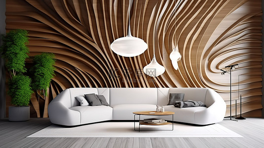 哥特式的背景图片_当代哥特式休息室，氛围舒适，采用 3D 渲染的白色和斑马色立面墙