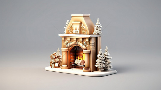 孤立的圣诞壁炉图标的 3d 渲染
