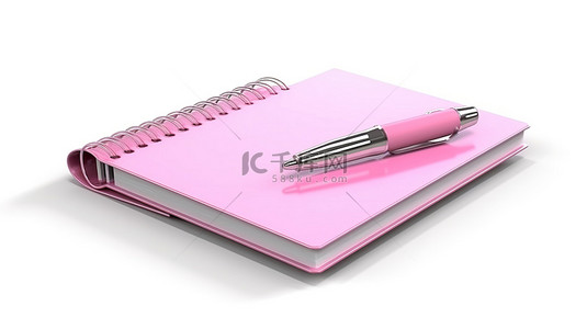 白色背景上粉红色记事本的 3D 插图