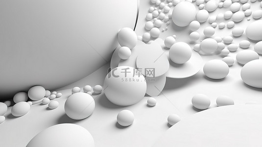 白色圆形形状簇和白色背景抽象 3D 渲染上的纹理球体特写