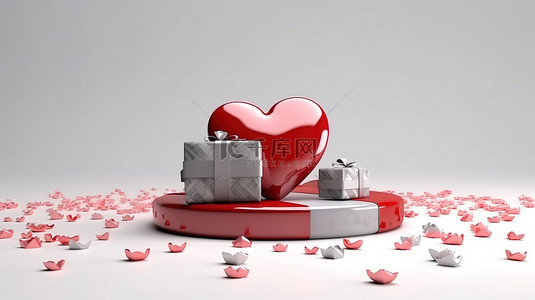 3d 渲染情人节横幅与心形礼品盒和礼物
