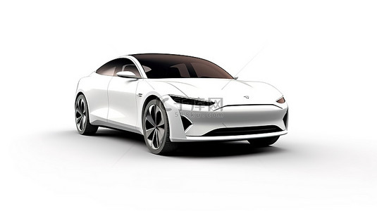 充汽模型背景图片_时尚的混合轿跑车在白色背景的 3D 渲染中结合了运动和可持续性