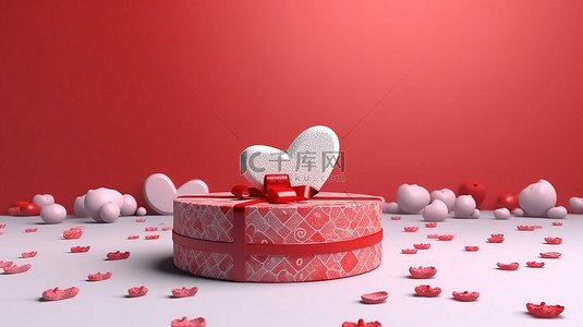 庆祝欢乐背景图片_3D 渲染礼品盒装饰，庆祝欢乐情人节