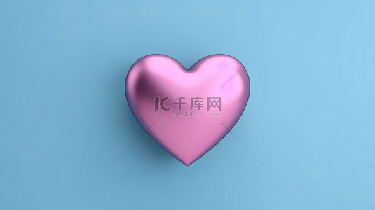 单色蓝色背景，具有扁平 3D 渲染的粉红色心形，象征着从左侧看到的爱