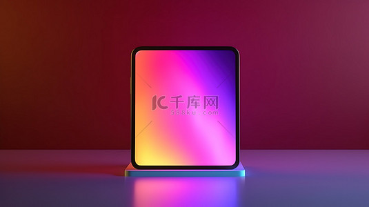 垂直数字平板电脑样机的彩色背景 3D 渲染