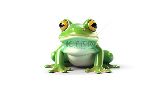 白色背景下绿色青蛙横幅的 3D 插图
