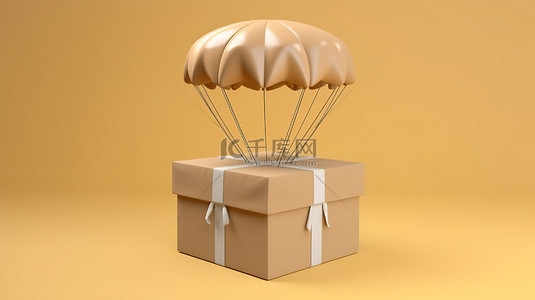 纸箱打包背景图片_空运交付跳伞纸板箱的 3d 渲染