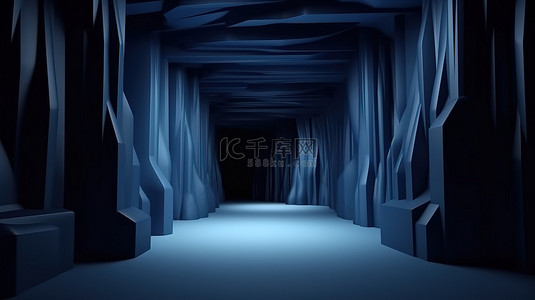 夜间蓝色空洞的抽象 3D 渲染