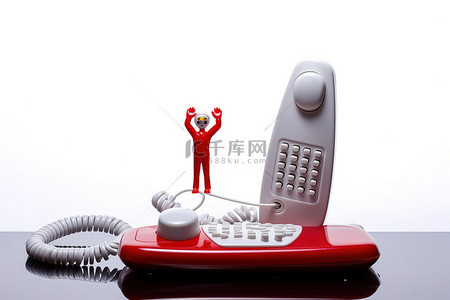 一个穿着红色衣服拿着白色电话的人