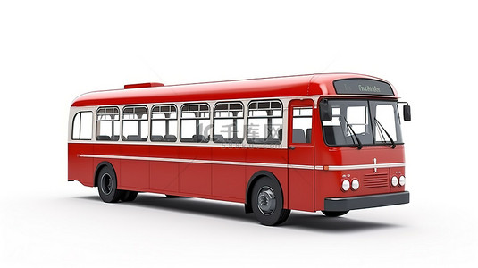 红色城市车背景图片_白色孤立背景下中型城市红色巴士的 3D 渲染