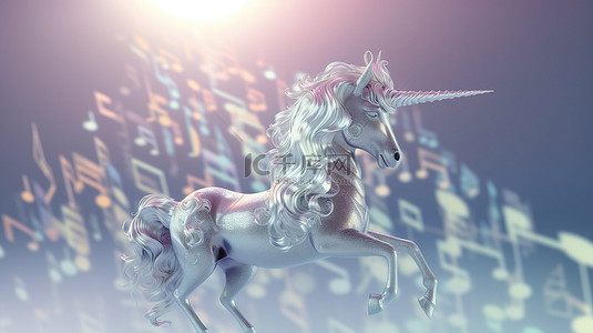 裙子粉色背景图片_迷人的独角兽在旋律之旅幻想 3D 插图与复制空间