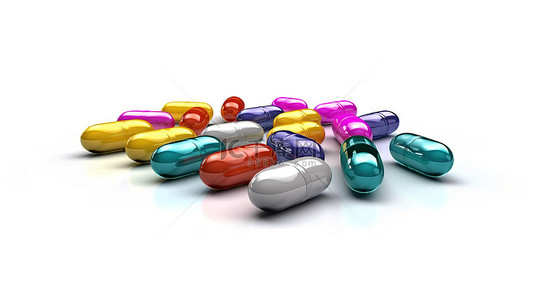 健康胶囊背景图片_白色背景药丸和药房上充满活力的药物象征着健康和保健 3D 渲染
