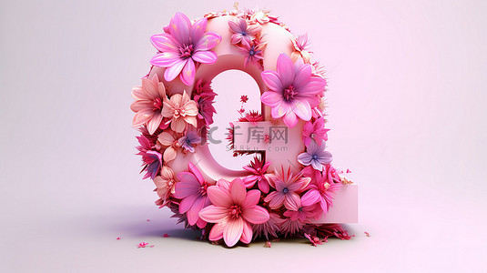 3d 渲染的粉红色花朵字体