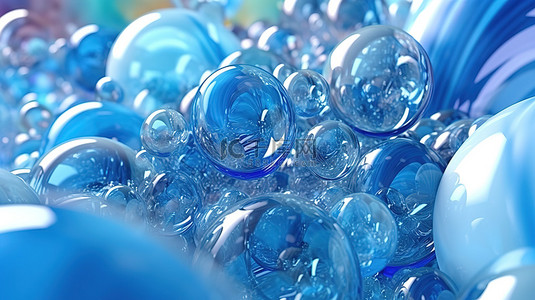 泡泡蓝色背景背景图片_蓝色抽象气泡和气球的 3d 渲染