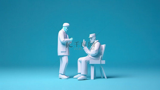 虚拟咨询患者通过智能手机在光滑的蓝色背景 3d 渲染中与医生沟通