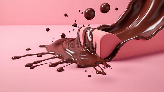 卡通牛奶背景图片_用于商业设计的粉红色背景上融化巧克力的 3d 渲染卡通插图