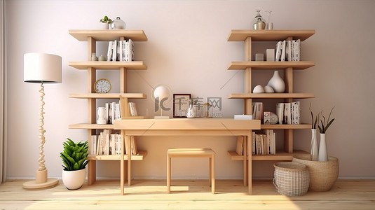 北欧厨房背景图片_北欧风格工作室 3D 渲染中的空空间和书架