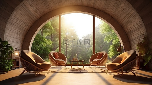 休闲生活背景背景图片_宁静的酒店内部休闲空间的自然灵感 3D 渲染