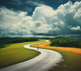 阴天背景图片_阴天下的绿色道路