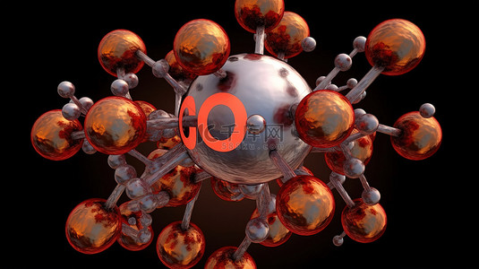 一氧化键中具有氧和碳原子的共分子的 3d 渲染