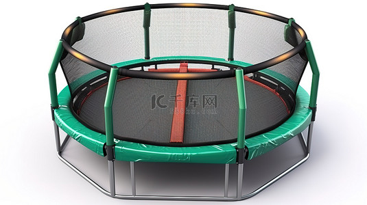 蹦床团建背景图片_为白色背景下孤立的儿童设计的逼真 3D 圆形蹦床设备