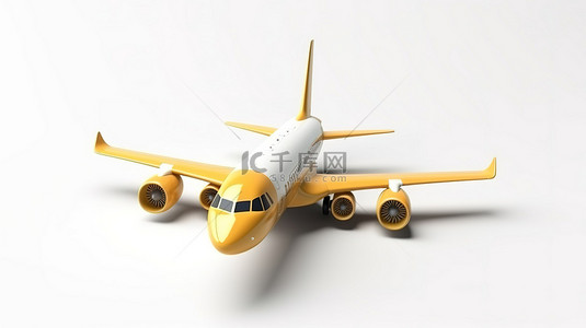 白色简约背景下象征航空运输的飞机表情符号的 3D 渲染