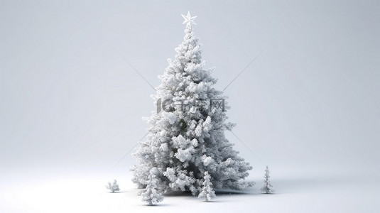 白色背景下雪圣诞树的 3d 渲染