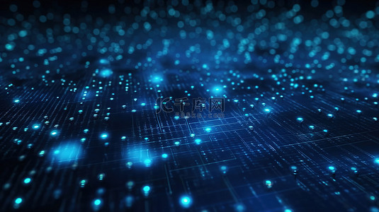 网络主题蓝色虚线背景中的 3D 渲染技术粒子