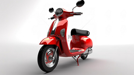 送外卖的人背景图片_白色背景与当代城市红色轻便摩托车的 3D 插图