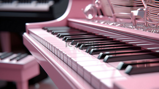 艺术家背景图片_粉色钢琴键盘的特写，上面有音符