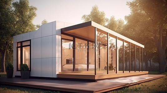 避暑别墅的外观设计令人惊叹的 3D 渲染建筑