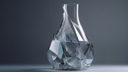 透明玻璃雕塑 3D 渲染，具有简单的几何花瓶和人物