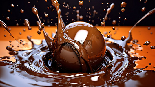 3d 渲染 巧克力滴飞溅的 3d 插图