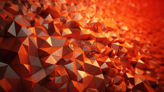 科技橙色背景图片_在 3d 渲染中具有橙色三角形多边形的抽象马赛克背景