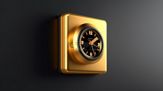 过时的金色闹钟计时器图标方形按键按钮用户界面 ui ux 元素的数字 3D 模型