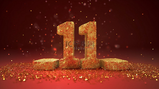 生日快乐卡背景图片_金色闪光节日与 3D 渲染红色滚动横幅图像 11