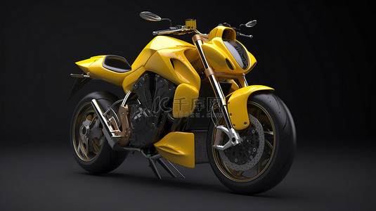 灰色背景与高性能黄色运动摩托车的 3D 渲染