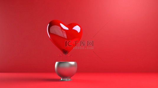 度过情人节背景图片_3D 插图红色背景与心形气球，度过一个快乐的情人节