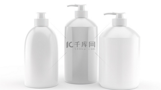 白色乳液背景图片_隔离在白色透明塑料洗发水瓶上，带泵 3d 渲染图像